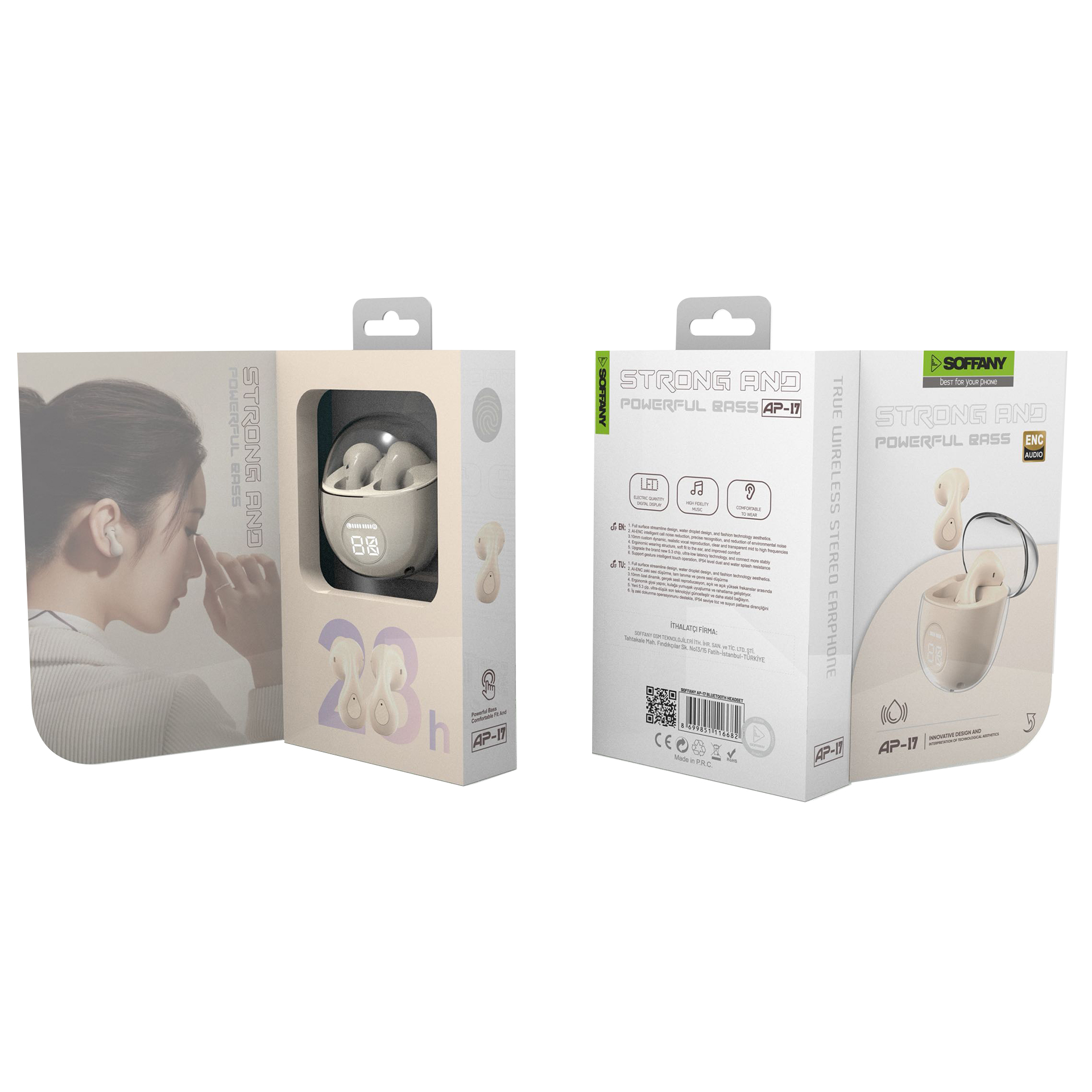 Soffany AP-17 Bluetooth Kulaklık Krem