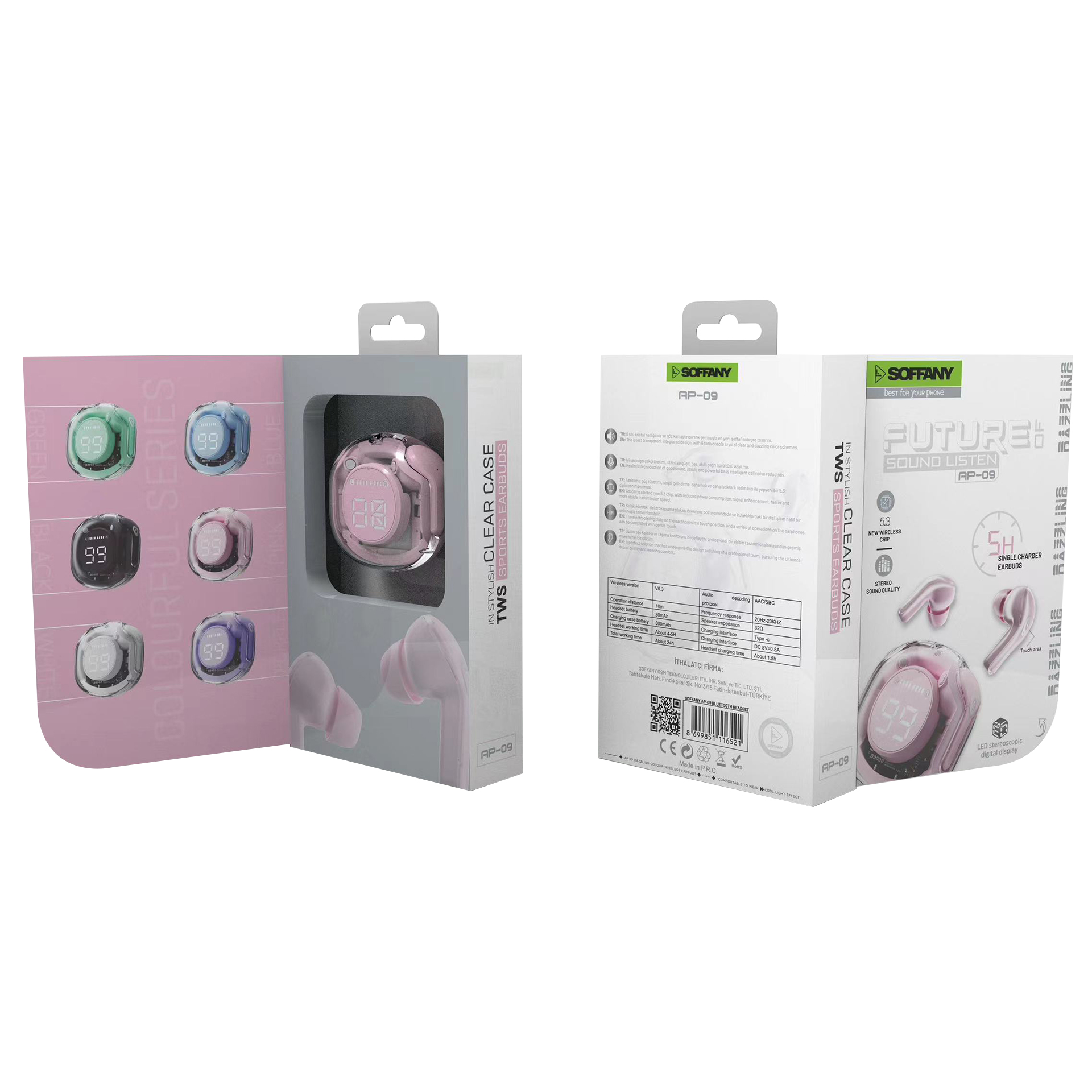 Soffany AP-09 Bluetooth Kulaklık Pembe